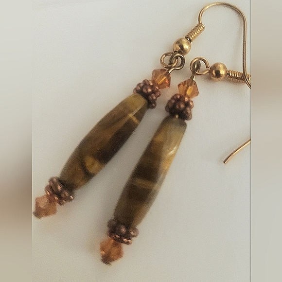 Handmade semiprecious drop earrings brown - Picture 1 of 3